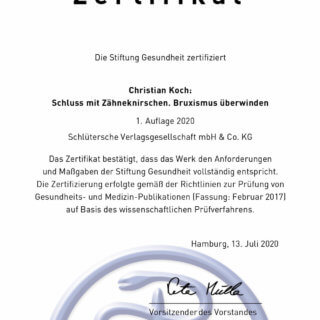 Read more about the article Stiftung Gesundheit zertifiziert “Schluss mit Zähneknirschen”